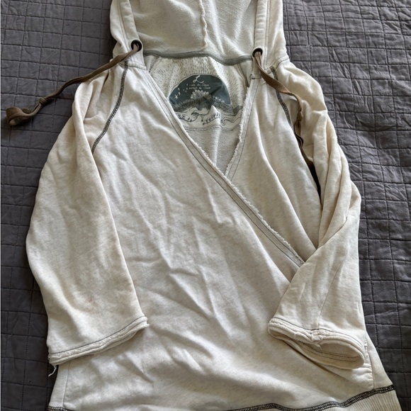 Free People Tops - Free People Cream Wrap Hoodie with Brown Ties